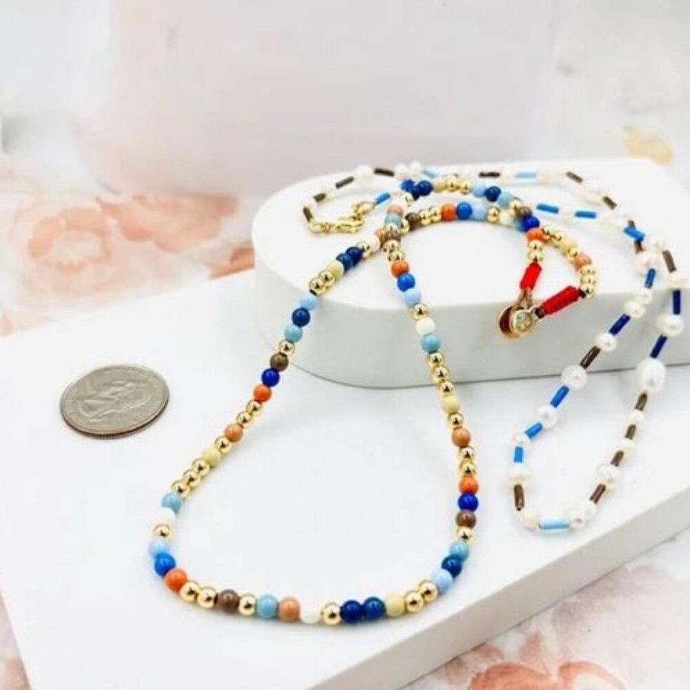 Roxanne Assoulin The Happy Baby Bead Necklace Duo in Denim & Cream Charm firm pr - Picture 3 of 3